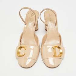 Pre Owned Dior C'est Size 35 Beige Patent Leather Slingback Pumps