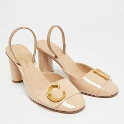 Pre Owned Dior C'est Size 35 Beige Patent Leather Slingback Pumps