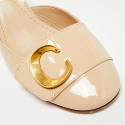 Pre Owned Dior C'est Size 35 Beige Patent Leather Slingback Pumps