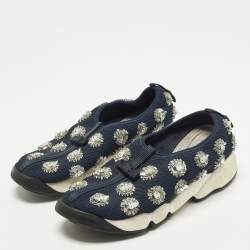مملوكة مسبقًا Dior Fusion Size 38 Navy Blue Mesh Slip On Sneakers