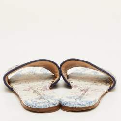 مملوكة مسبقًا Dior Dway Size 36 Navy Blue/White Embroidered Canvas Flat Slide Sandals