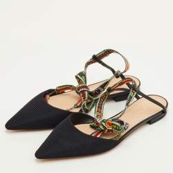 Pre Owned Dior J'Adior Size 41 Black Fabric Pointed Toe Ankle Wrap Flats