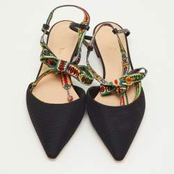 Pre Owned Dior J'Adior Size 41 Black Fabric Pointed Toe Ankle Wrap Flats