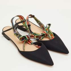 Pre Owned Dior J'Adior Size 41 Black Fabric Pointed Toe Ankle Wrap Flats