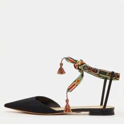 Pre Owned Dior J'Adior Size 41 Black Fabric Pointed Toe Ankle Wrap Flats