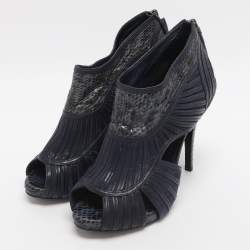 مملوكة مسبقًا حذاء بوت ديور جلد أزرق وجلد الثعبان مفتوح مقاس 36.5