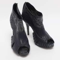 مملوكة مسبقًا حذاء بوت ديور جلد أزرق وجلد الثعبان مفتوح مقاس 36.5