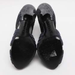 مملوكة مسبقًا حذاء بوت ديور جلد أزرق وجلد الثعبان مفتوح مقاس 36.5