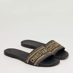 Pre Owned صندل سلايد ديور قماش مطرز أزرق داكن مقاس 40