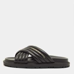 مملوكة مسبقًا Dior D-Cross Size 38 Black Leather Flat Slide