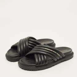 مملوكة مسبقًا Dior D-Cross Size 38 Black Leather Flat Slide