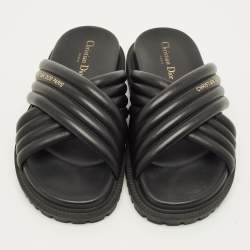 مملوكة مسبقًا Dior D-Cross Size 38 Black Leather Flat Slide