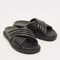 مملوكة مسبقًا Dior D-Cross Size 38 Black Leather Flat Slide