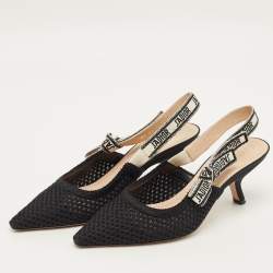 مملوكة مسبقًا Dior J'Adior Size 40 Black/White Knit Fabric Pointed Toe Slingback Pumps