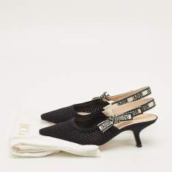 مملوكة مسبقًا Dior J'Adior Size 40 Black/White Knit Fabric Pointed Toe Slingback Pumps