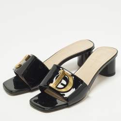 Pre Owned Dior C'est Dior Size 37.5 Black Patent Leather Slide Sandals