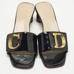 Pre Owned Dior C'est Dior Size 37.5 Black Patent Leather Slide Sandals
