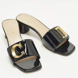 Pre Owned Dior C'est Dior Size 37.5 Black Patent Leather Slide Sandals