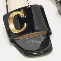 Pre Owned Dior C'est Dior Size 37.5 Black Patent Leather Slide Sandals