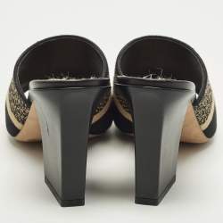مملوكة مسبقًا Dior Dway Size 36 Black/Beige Embroidered Canvas Slide Sandals