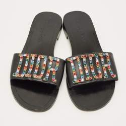 Pre Owned صندل سلايد ديور جلد أسود بشعار ديوريفولوشن مقاس 39