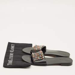 Pre Owned صندل سلايد ديور جلد أسود بشعار ديوريفولوشن مقاس 39