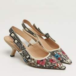 مملوكة مسبقًا حذاء كعب عالي ديور جادور مطبوع متعدد الألوان بكعب خلفي مقاس 36