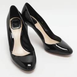 Pre Owned حذاء كعب عالي ديور جلد أسود لامع مقدمة دائرية مقاس 38