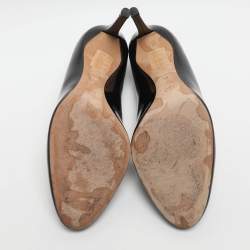 Pre Owned حذاء كعب عالي ديور جلد أسود لامع مقدمة دائرية مقاس 38