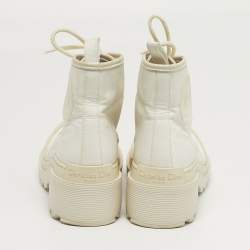 Pre Owned Dior Size 36.5 White Canvas and Leather Combat Boots