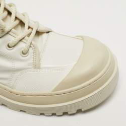 Pre Owned Dior Size 36.5 White Canvas and Leather Combat Boots