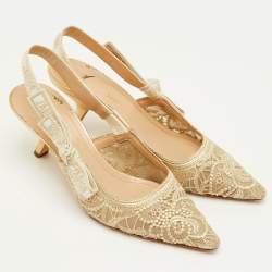 Pre Owned Dior J'Adior Size 40 Gold Metallic Mesh Embroidered Slingback Pumps
