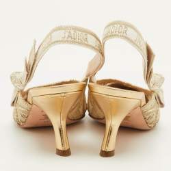 Pre Owned Dior J'Adior Size 40 Gold Metallic Mesh Embroidered Slingback Pumps