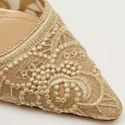 Pre Owned Dior J'Adior Size 40 Gold Metallic Mesh Embroidered Slingback Pumps