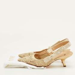 Pre Owned Dior J'Adior Size 40 Gold Metallic Mesh Embroidered Slingback Pumps