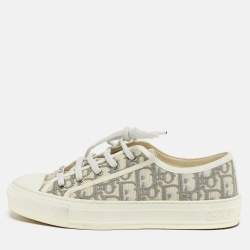 مملوكة مسبقًا Dior Walk'n'Dior Size 38.5 Cream/Grey Canvas Lace Up Sneakers