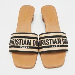 مملوكة مسبقًا Dior Dway Size 39 Brown/Black Embroidered Canvas Slide Sandals