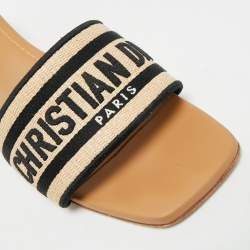 مملوكة مسبقًا Dior Dway Size 39 Brown/Black Embroidered Canvas Slide Sandals