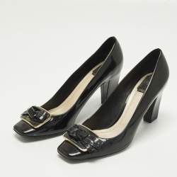 Pre Owned Dior Size 40.5 Black Patent Leather Bow Block Heel Pumps