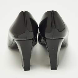Pre Owned Dior Size 40.5 Black Patent Leather Bow Block Heel Pumps