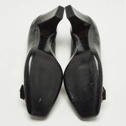 Pre Owned Dior Size 40.5 Black Patent Leather Bow Block Heel Pumps