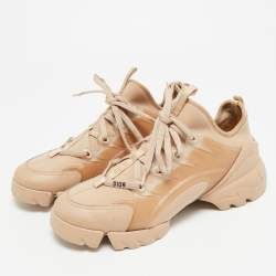 Pre Owned Dior D-Connect Size 39 Beige Neoprene and PVC Low Top Sneakers