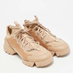 Pre Owned Dior D-Connect Size 39 Beige Neoprene and PVC Low Top Sneakers