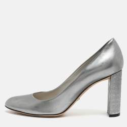 Pre Owned Dior Size 37 Silver Laminated Leather Pumps
