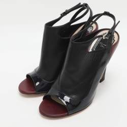 Pre Owned Dior Size 37.5 Black Patent Leather Wedge Slingback Sandals