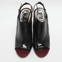 Pre Owned Dior Size 37.5 Black Patent Leather Wedge Slingback Sandals