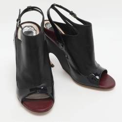 Pre Owned Dior Size 37.5 Black Patent Leather Wedge Slingback Sandals