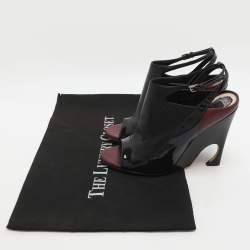 Pre Owned Dior Size 37.5 Black Patent Leather Wedge Slingback Sandals