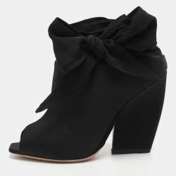 Pre Owned Dior Brooklyn Size 37 Black Nylon Ankle Wrap Peep Toe Ankle Boots