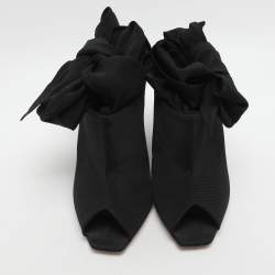 Pre Owned Dior Brooklyn Size 37 Black Nylon Ankle Wrap Peep Toe Ankle Boots